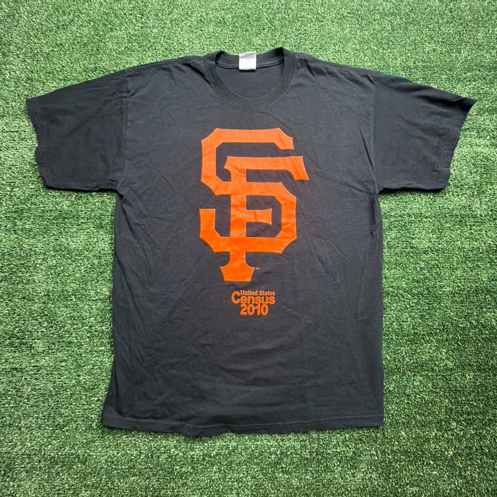 San Francisco Giants 2010 US Census T-Shirt Mens Large Black SF Logo Orange